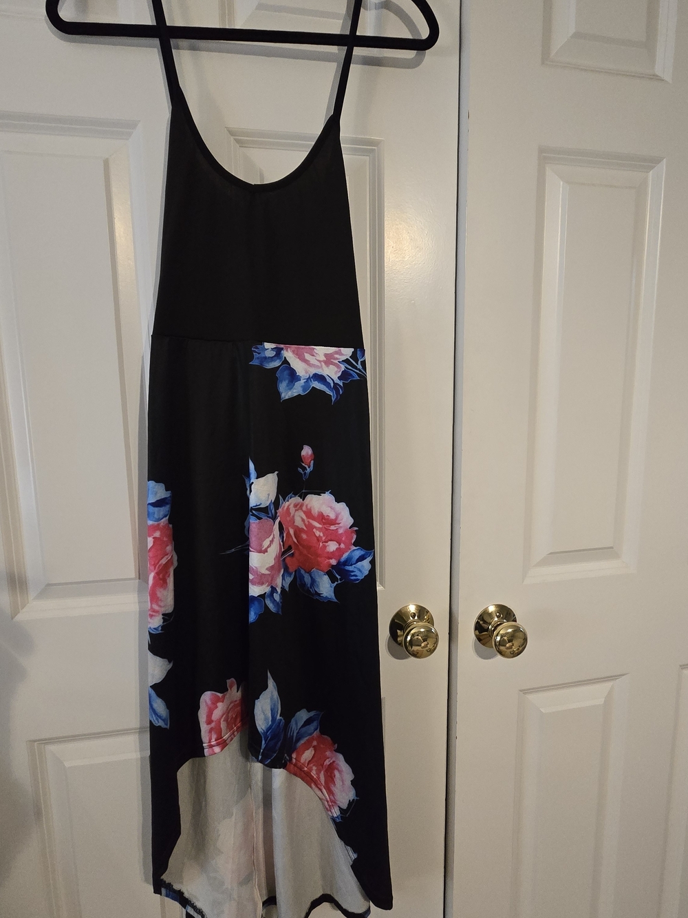 Strapless Black Floral Hi-Low Dress